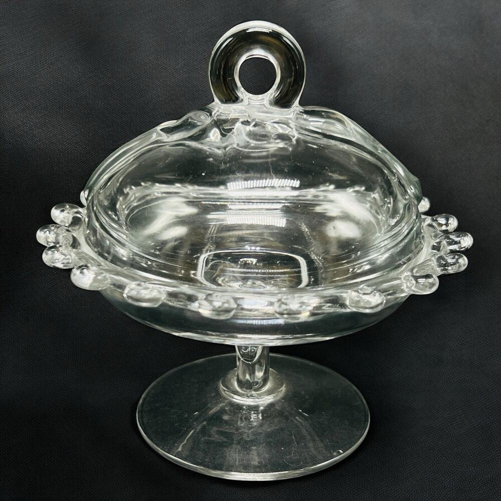 VTG Heisey Lariat Candy Dish Pedestal Bowl Loop Handle Elegant Glass Jar